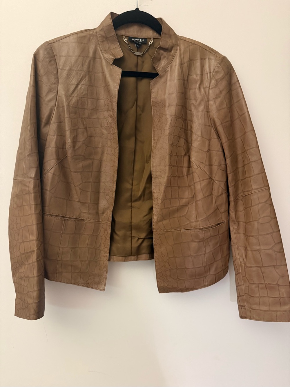 Worth Croc-Embossed Leather Jacket in Taupe